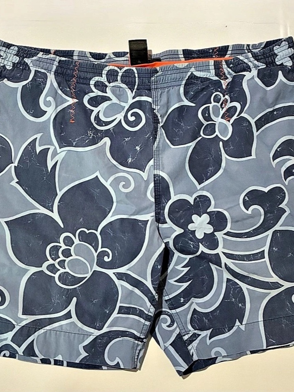 BOSS Hugo Boss Mens Swim Shorts Large L Blue Gray Hibiscus Floral Board Trunks